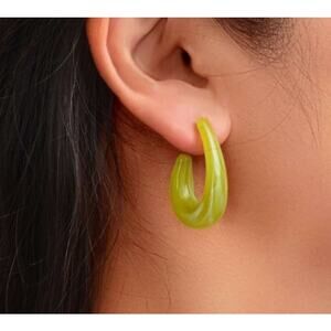 Jewelry Earrings chunky resin hoops, color olive green.